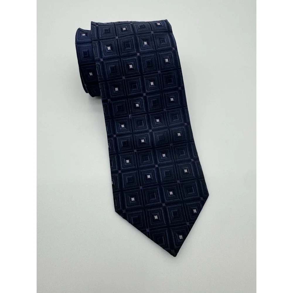 Michael Kors Tie Blue Geometric Square‎ Pattern Silk Blend Classic Mens Necktie